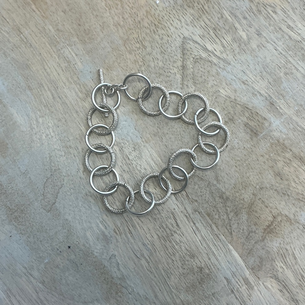 Sterling Silver Textured Circle Link Bracelet